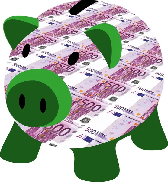 スペインでの貯蓄 豚の貯金箱とユーロ紙幣 — ストック写真