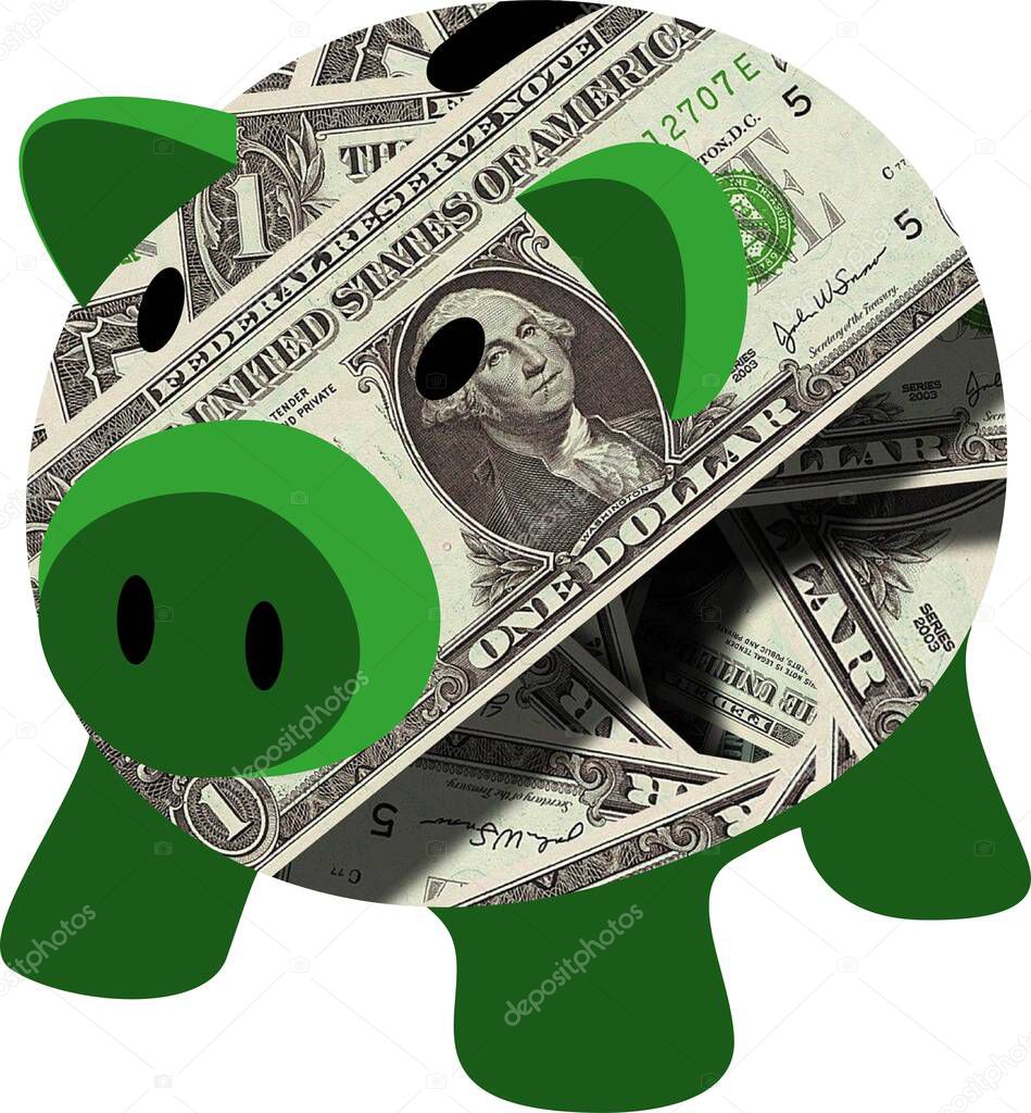 Pig piggy bank with usa dollar bills