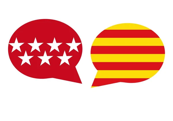 マドリードとバルセロナ マドリディスタとカタルーニャ人との対話 コメントと提案 マドリードとバルセロナの旗とサンドイッチ — ストックベクタ