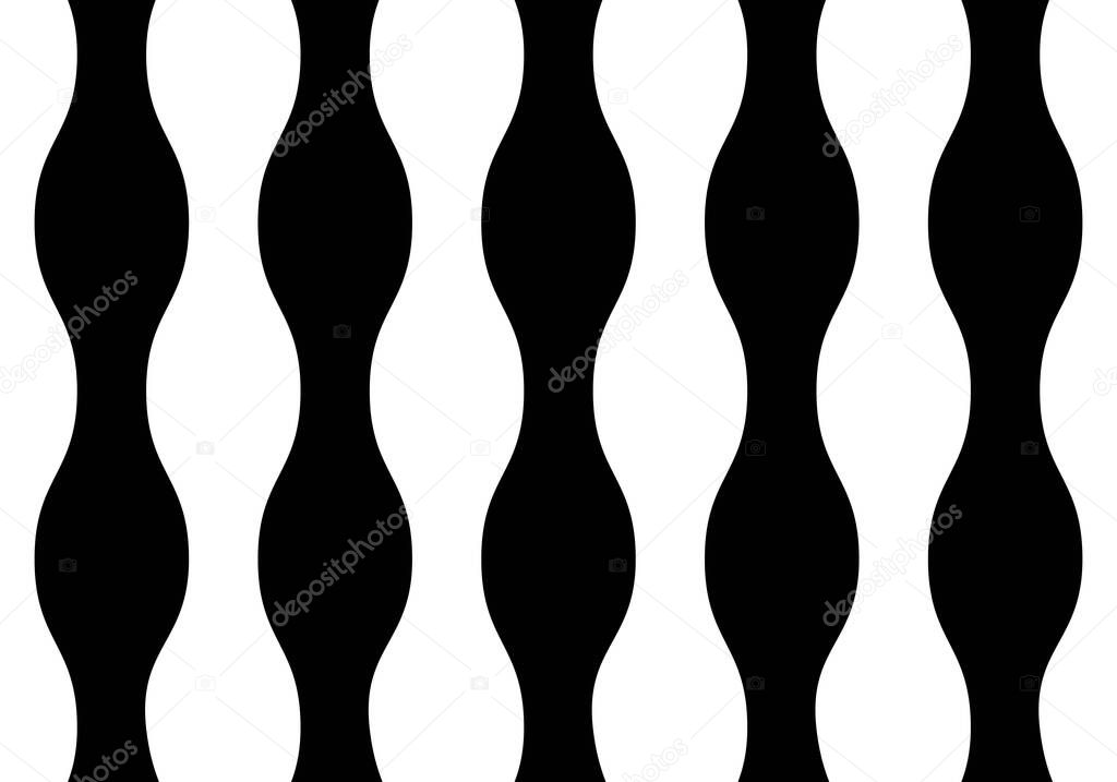 Background of black, vertical and wavy bars on white background
