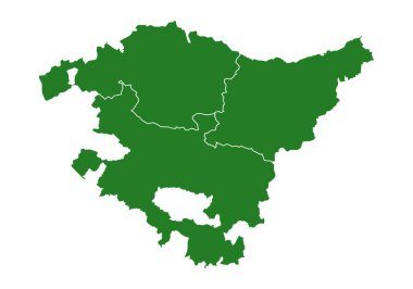 Guipzcoa, Donostia, Vizcaya ve Bilbao illeriyle Bask Ülkesi veya Euskadi 'nin haritası. Bask Ülke haritası silueti yeşille