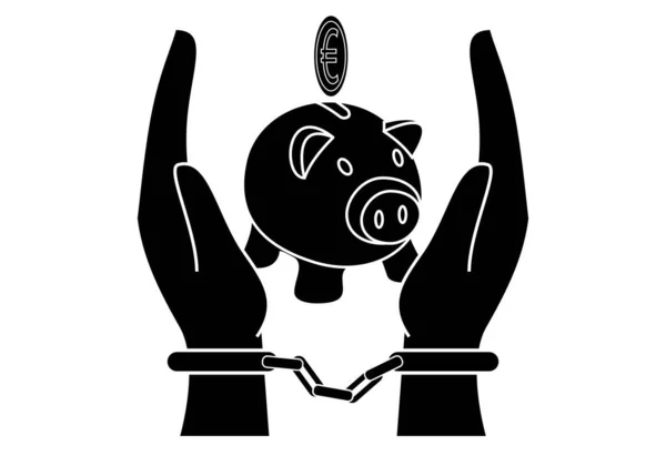 Slaves Saving Handcuffed Hands Pig Piggy Bank Euro Them — Stock Vector