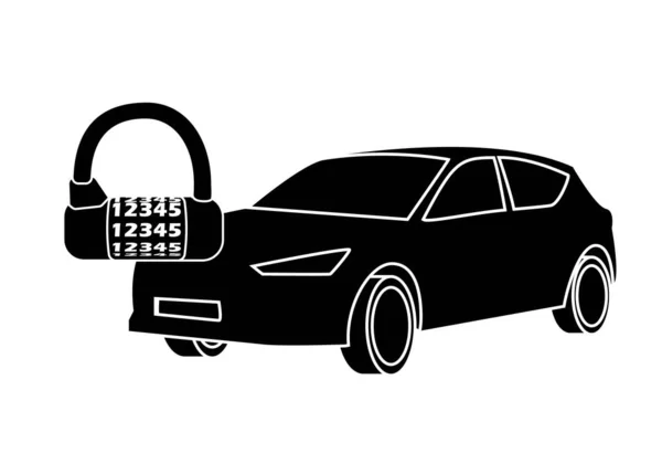 汽车保险 有保险的车带有组合锁的汽车图标 — 图库矢量图片