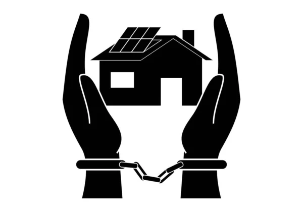 Prigioniero Del Mutuo Mani Con Manette Che Tengono Una Casa — Vettoriale Stock