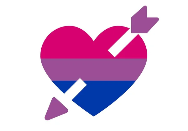 粉碎对双性恋集体 心和箭 带有烟霞 紫色和蓝色双性恋旗 — 图库矢量图片