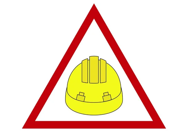 Baustellen Warnschild Mit Gelbem Bauhelm Weißem Dreieck — Stockvektor