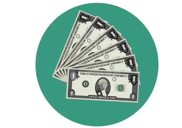 Bunch Dollar Bills Green Circle — Stock Vector