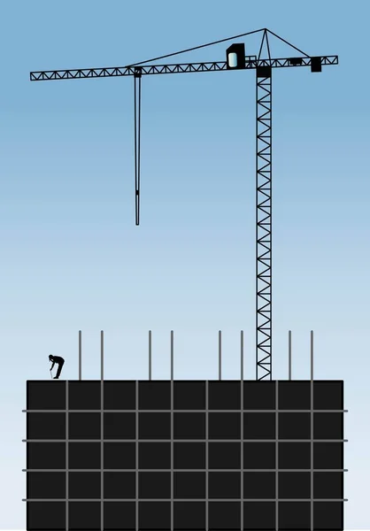 Sector Construcción Grúa Construcción Con Obrero Albañil Trabajando Nuevo Edificio — Vector de stock