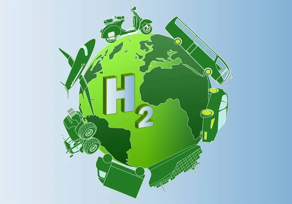 Yeşil Hidrojenle Sürdürülebilir Taşıma Yeşil Gezegen Dünya Nın Etrafında Yeşil — Stok fotoğraf