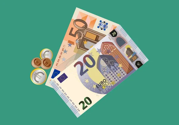 Contant Contante Betaling Eurobankbiljetten Met Euromunten Eurocent Financiering Besparingen — Stockvector