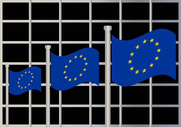 Bandeiras Acenando Frente Parlamento Europeu Política Europeia — Vetor de Stock