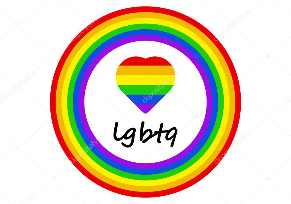 Circle and heart with lgbtq flag.