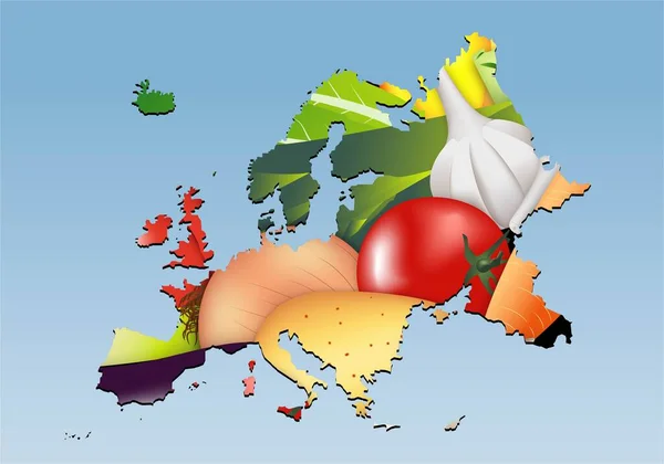 Karta Över Europa Med Grönsaker Blå Gradient — Stockfoto