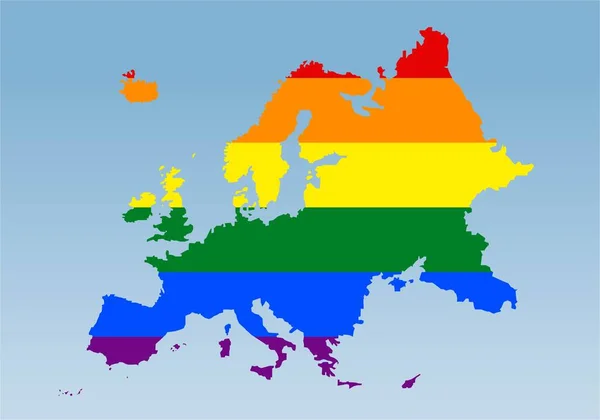 Mapa Europa Con Bandera Del Colectivo Lgtbiq Gradiente Azul Celebración — Vector de stock
