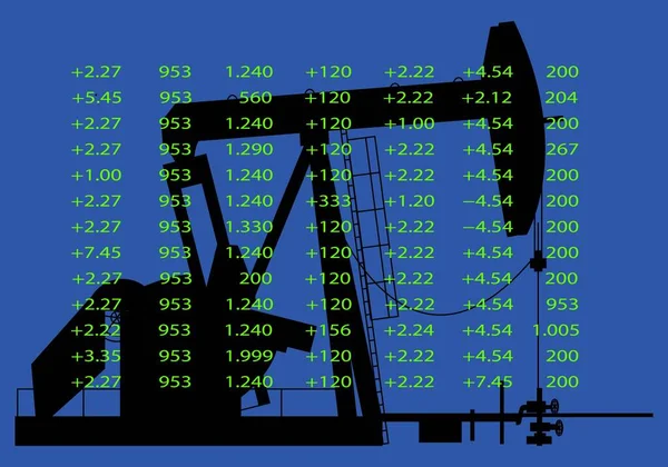 Petrol Piyasası Listesi Borsa Rakamlarının Üzerinde Petrol Pompasının Kara Silüeti — Stok Vektör