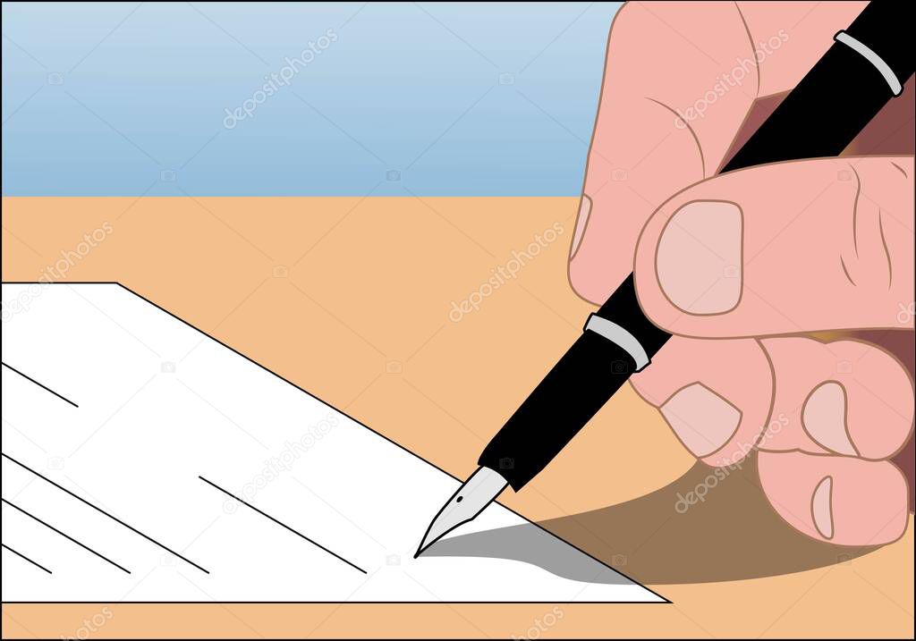 Hand signing a contract or writing with pen