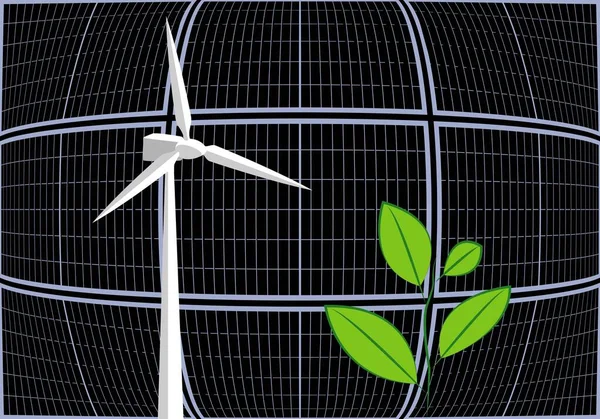 Windenergie Zonne Energie Biomassa Windturbine Zonnepanelen Fotovoltaïsche Panelen Biomassa Installatie — Stockvector