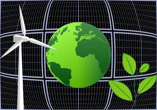 Szél Nap Biomassza Energia Zöld Bolygót Hoz Létre Szélturbina Napelemes — Stock Vector