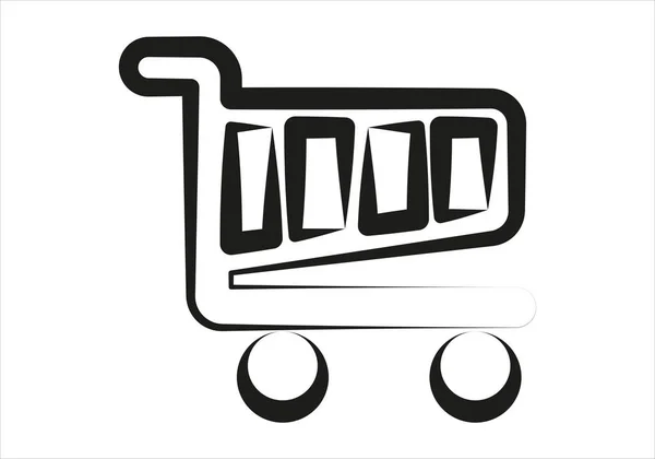 Black Icon Shopping Cart White Background — Stock Vector