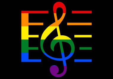 Siyah arkaplanda LGTBI bayrağını dolduran üçlü anahtar