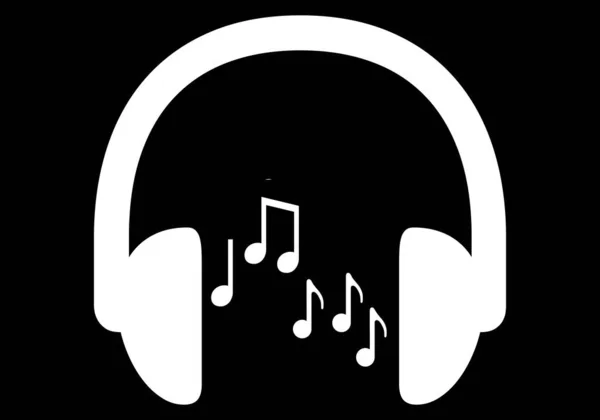 Casques Blancs Écouteurs Avec Notes Musique Sur Fond Noir — Image vectorielle