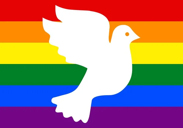 平和の白い鳩のシルエットとLgtbiフラグ 性的自由 — ストックベクタ
