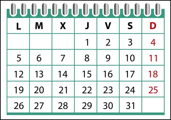 Folha Calendário Anel Para Mês Julho 2021 Com Texto Preto — Vetor de Stock