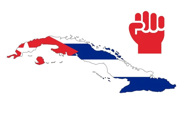 Kuba Walce Mapa Kuby Jej Wysp Kubańską Flagą Ikoną Pięści — Wektor stockowy