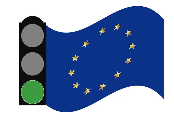 Geeft Spanje Groen Licht Groen Verkeerslicht Met Vlag Boven Spanje — Stockvector