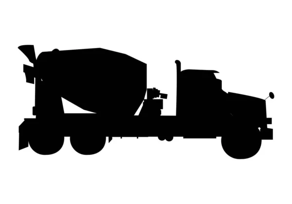 Schwarze Silhouette Eines Betonmischer Lkw Auf Weißem Hintergrund — Stockvektor