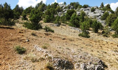 İspanya 'nın ekili tarlaları ve dağları.