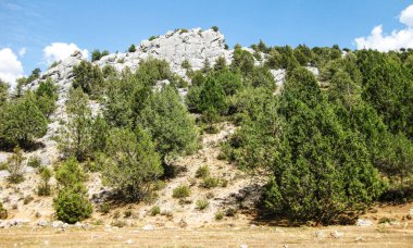 İspanya 'nın ekili tarlaları ve dağları.