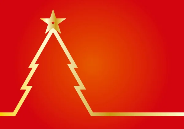 Fondo Rojo Con Silueta Árbol Navidad Oro — Vector de stock