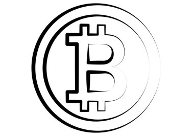 Beyaz arkaplanda siyah bitcoin simgesi simgesi.