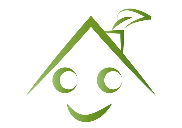 Verde Eco Cor Sorridente Ícone Telhado Casa — Vetor de Stock