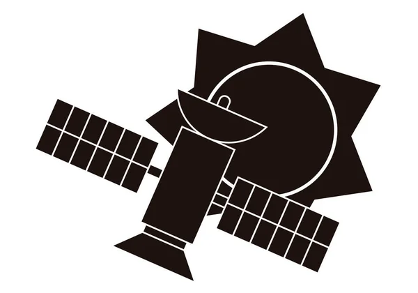 Schwarzes Künstliches Satellitensymbol Auf Weißem Hintergrund — Stockvektor