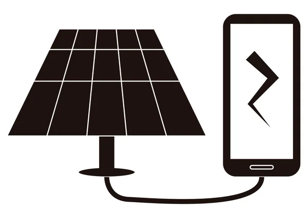 Black Icon Solar Panel Charging Smartphone — 图库矢量图片