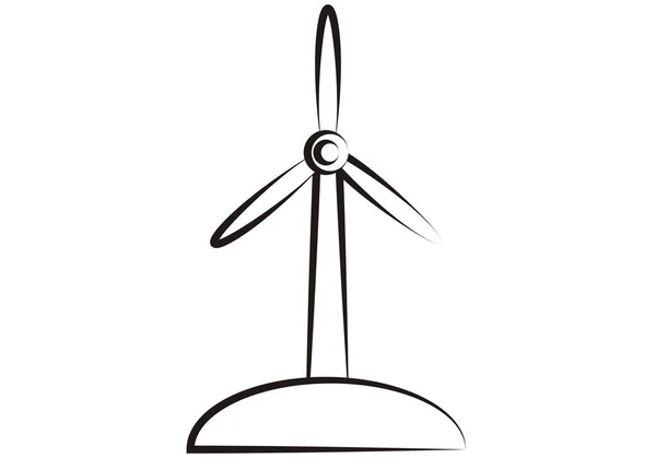 Windmolen Zwart Pictogram Witte Achtergrond — Stockvector