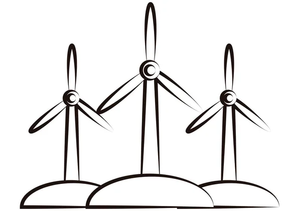 Windmolen Zwart Pictogram Witte Achtergrond — Stockvector