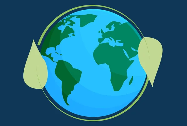 Планета Земля Окружена Зелеными Листьями — стоковый вектор