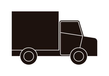 Beyaz arkaplanda siyah bir kamyon simgesi.