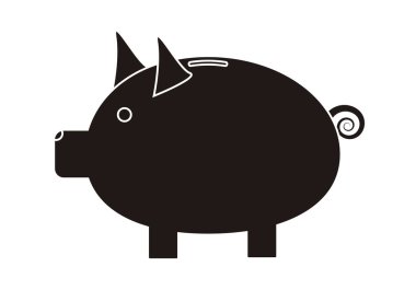 Domuz şeklindeki domuz kumbarasının siyah simgesi..