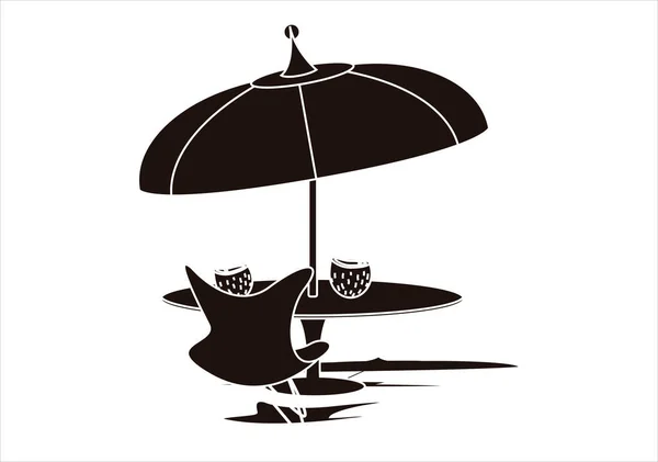 Icône Noire Parasol Bar Plage Sur Une Plage — Image vectorielle