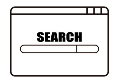 Beyaz arkaplanda arama motoru web siyah simgesi.