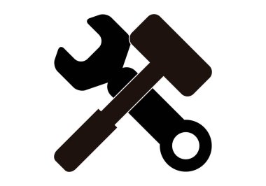 Siyah çekiç ve siyah anahtar ikonu.