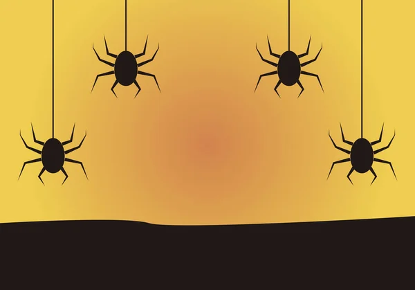 Araignées Suspendues Noires Icônes Sur Fond Orange — Image vectorielle