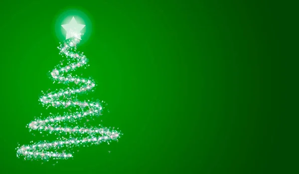 Groene Achtergrond Met Verlichte Kerstboom — Stockfoto