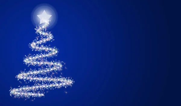 Blauwe Achtergrond Met Verlichte Kerstboom — Stockfoto