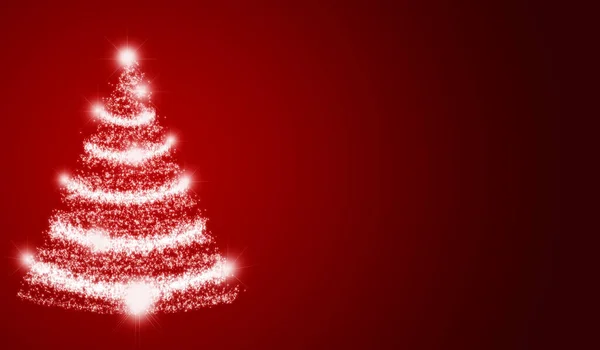 Sfondo Rosso Con Albero Natale Illuminato — Foto Stock