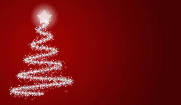 Rode Achtergrond Met Verlichte Kerstboom — Stockfoto
